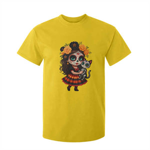 Day Of The Dead Latina T Shirt For Kid Cute Girl With Skeleton Kitten Floral Skull TS12 Daisy Print Your Wear