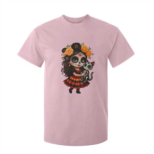 Day Of The Dead Latina T Shirt For Kid Cute Girl With Skeleton Kitten Floral Skull TS12 Light Pink Print Your Wear