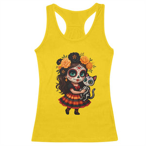 Day Of The Dead Latina Racerback Tank Top Cute Girl With Skeleton Kitten Floral Skull TS12 Daisy Print Your Wear