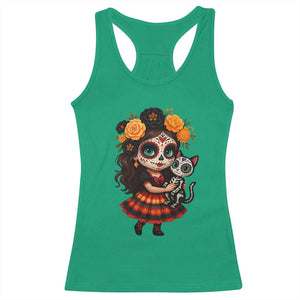 Day Of The Dead Latina Racerback Tank Top Cute Girl With Skeleton Kitten Floral Skull TS12 Irish Green Print Your Wear