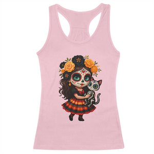 Day Of The Dead Latina Racerback Tank Top Cute Girl With Skeleton Kitten Floral Skull TS12 Light Pink Print Your Wear