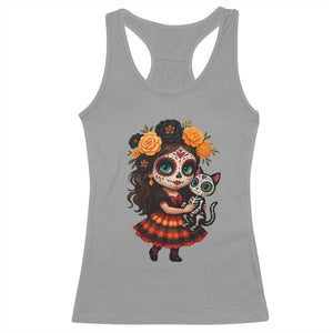 Day Of The Dead Latina Racerback Tank Top Cute Girl With Skeleton Kitten Floral Skull TS12 Sport Gray Print Your Wear