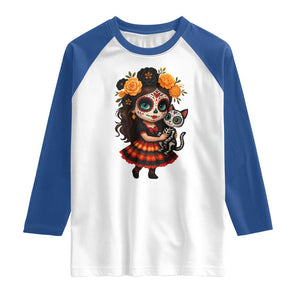 Day Of The Dead Latina Raglan Shirt Cute Girl With Skeleton Kitten Floral Skull TS12 White Royal Print Your Wear