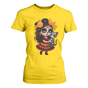 Day Of The Dead Latina T Shirt For Women Cute Girl With Skeleton Kitten Floral Skull TS12 Daisy Print Your Wear