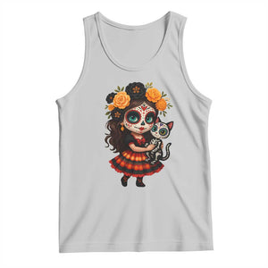 Day Of The Dead Latina Tank Top Cute Girl With Skeleton Kitten Floral Skull TS12 Ash Print Your Wear
