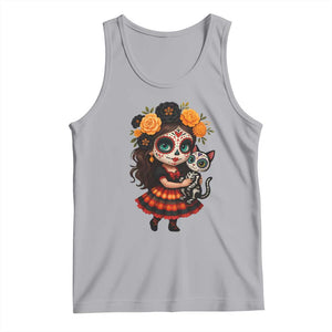 Day Of The Dead Latina Tank Top Cute Girl With Skeleton Kitten Floral Skull TS12 Athletic Heather Print Your Wear