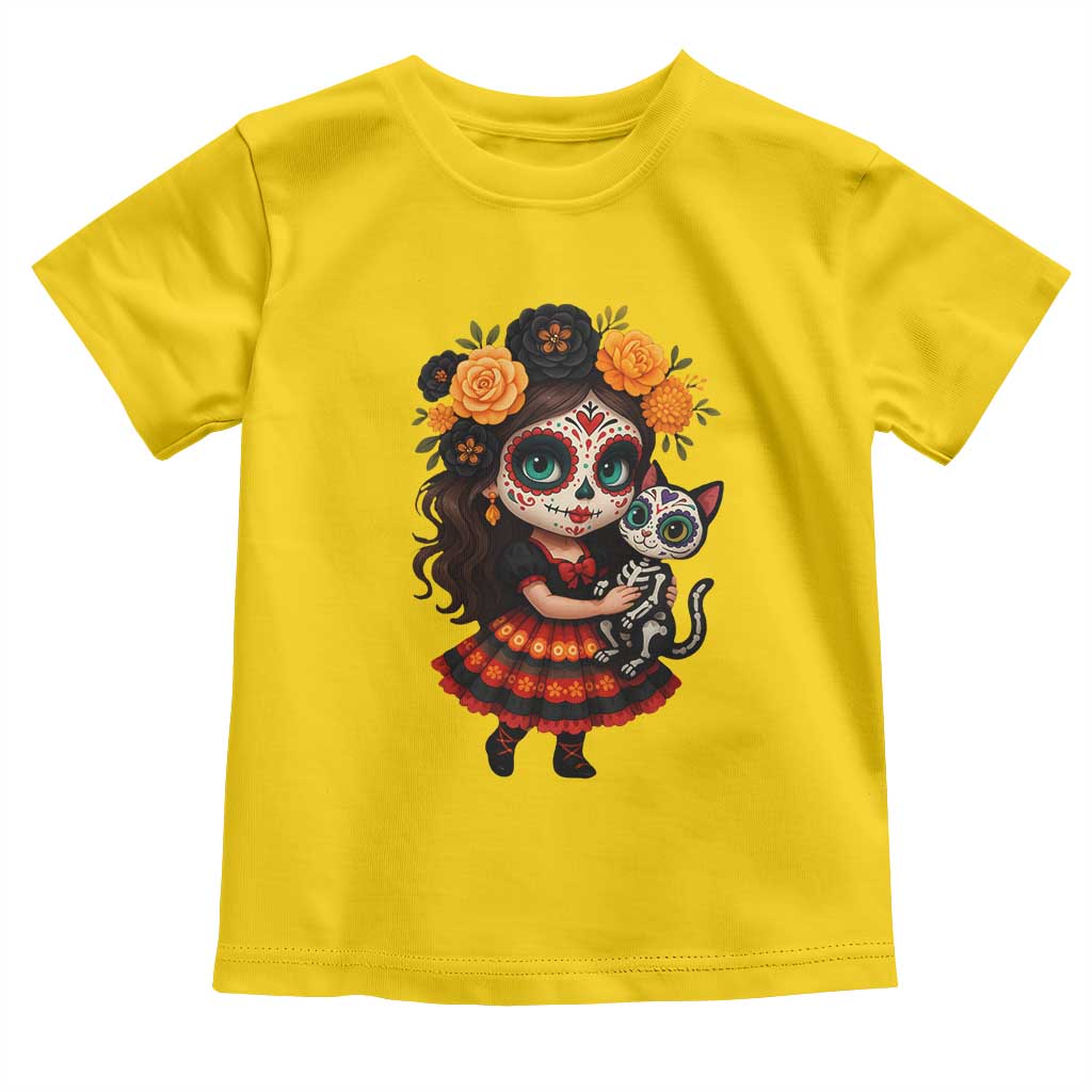 Day Of The Dead Latina Toddler T Shirt Cute Girl With Skeleton Kitten Floral Skull TS12 Daisy Print Your Wear