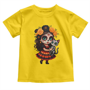 Day Of The Dead Latina Toddler T Shirt Cute Girl With Skeleton Kitten Floral Skull TS12 Daisy Print Your Wear
