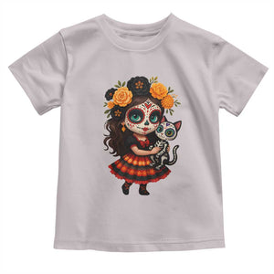 Day Of The Dead Latina Toddler T Shirt Cute Girl With Skeleton Kitten Floral Skull TS12 Ice Gray Print Your Wear