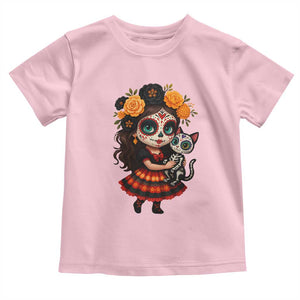 Day Of The Dead Latina Toddler T Shirt Cute Girl With Skeleton Kitten Floral Skull TS12 Light Pink Print Your Wear