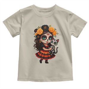 Day Of The Dead Latina Toddler T Shirt Cute Girl With Skeleton Kitten Floral Skull TS12 Sand Print Your Wear
