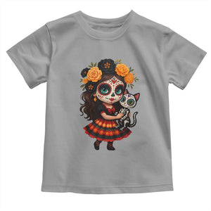 Day Of The Dead Latina Toddler T Shirt Cute Girl With Skeleton Kitten Floral Skull TS12 Sport Gray Print Your Wear