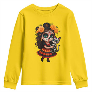 Day Of The Dead Latina Youth Sweatshirt Cute Girl With Skeleton Kitten Floral Skull TS12 Daisy Print Your Wear
