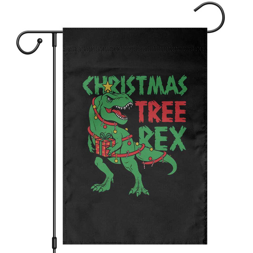 Christmas Dinosaur Garden Flag Funny Tree Rex Xmas Light TS12 Black Print Your Wear