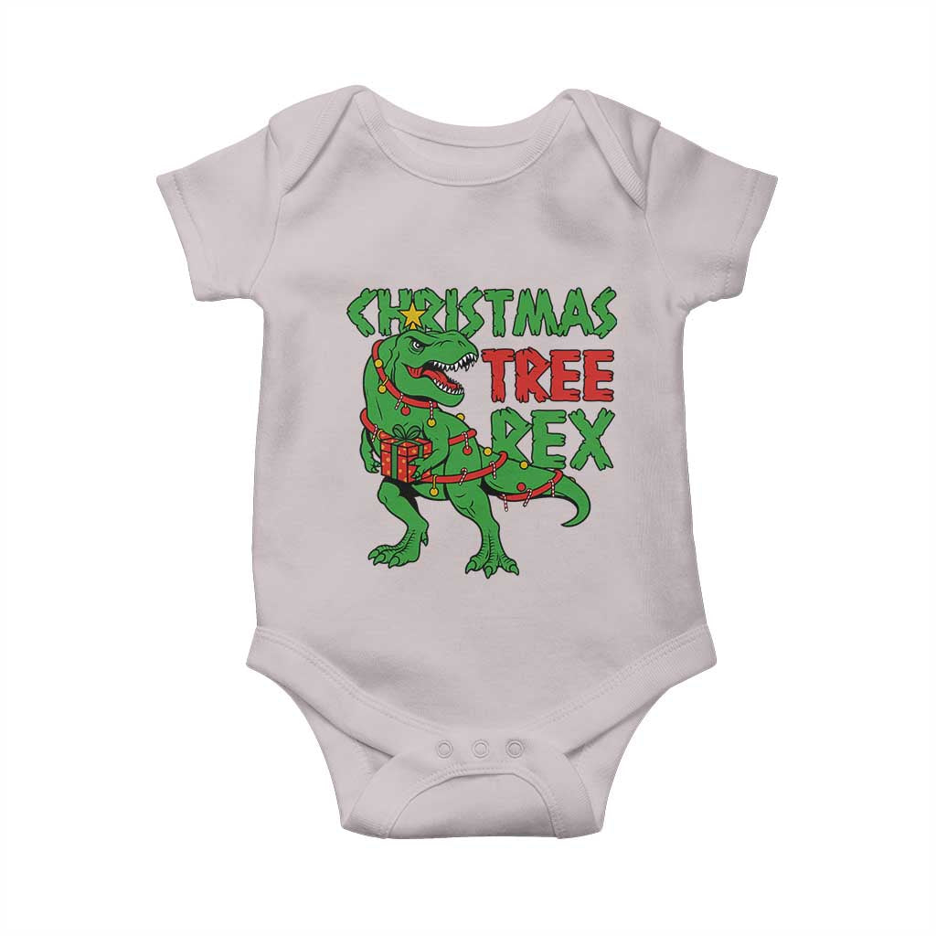 Christmas Dinosaur Baby Onesie Funny Tree Rex Xmas Light TS12 Ice Gray Print Your Wear