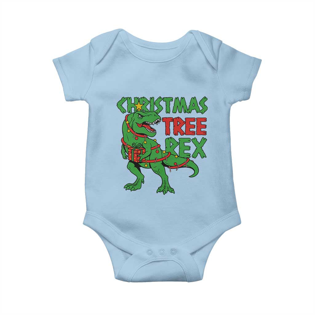 Christmas Dinosaur Baby Onesie Funny Tree Rex Xmas Light TS12 Light Blue Print Your Wear