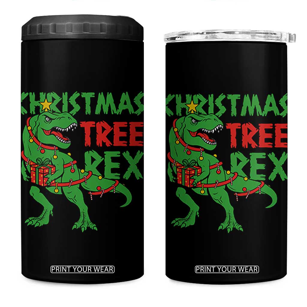 Christmas Dinosaur 4 in 1 Can Cooler Tumbler Funny Tree Rex Xmas Light TS12 One Size: 16 oz Black Print Your Wear