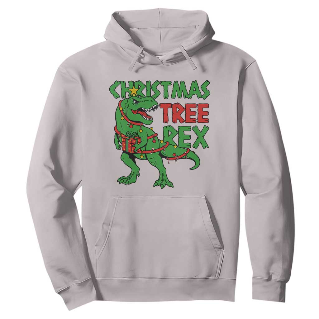 Christmas Dinosaur Hoodie Funny Tree Rex Xmas Light TS12 Ice Gray Print Your Wear