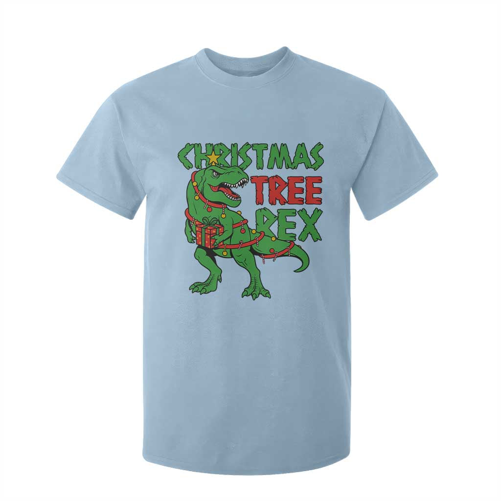 Christmas Dinosaur T Shirt For Kid Funny Tree Rex Xmas Light TS12 Light Blue Print Your Wear