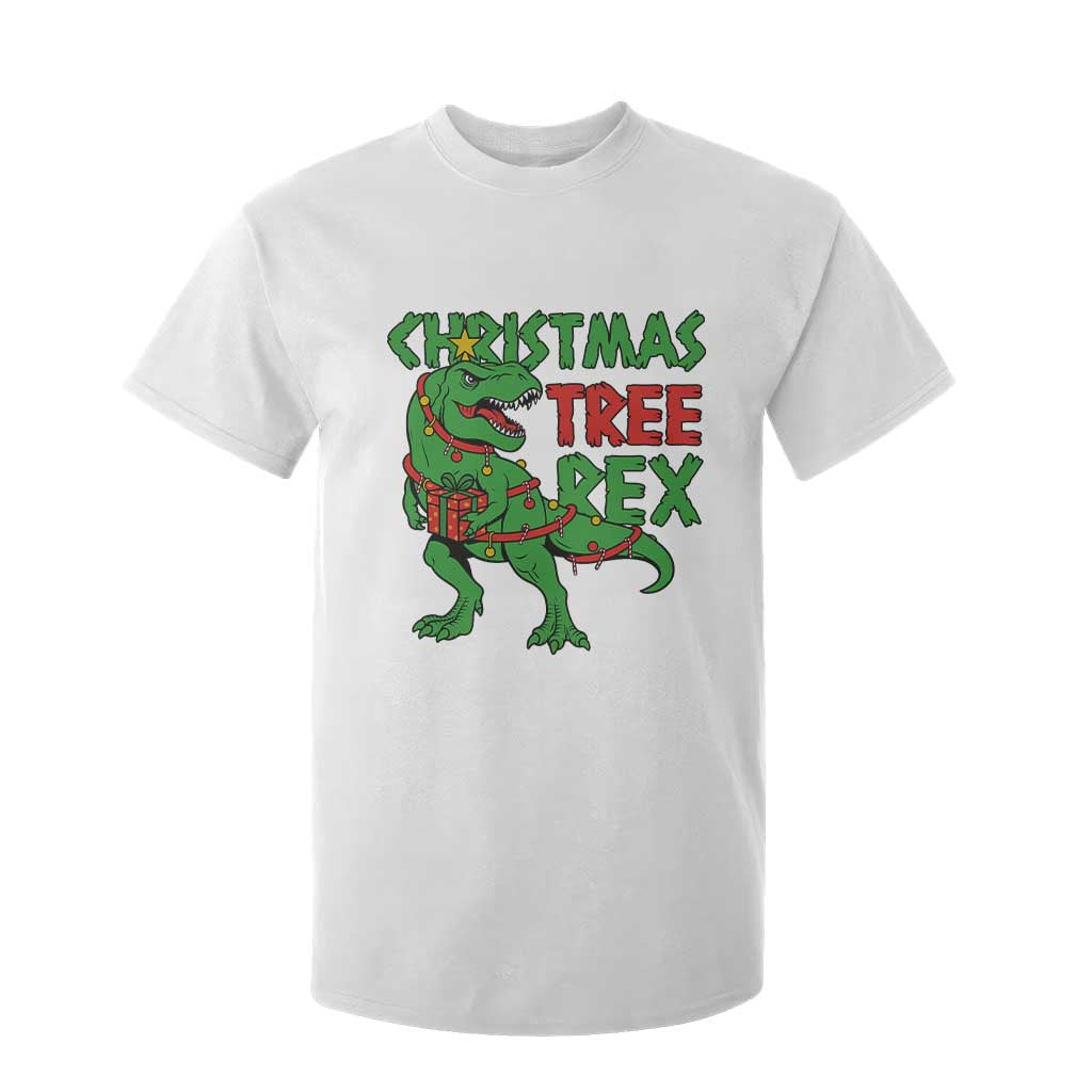 Christmas Dinosaur T Shirt For Kid Funny Tree Rex Xmas Light TS12 White Print Your Wear