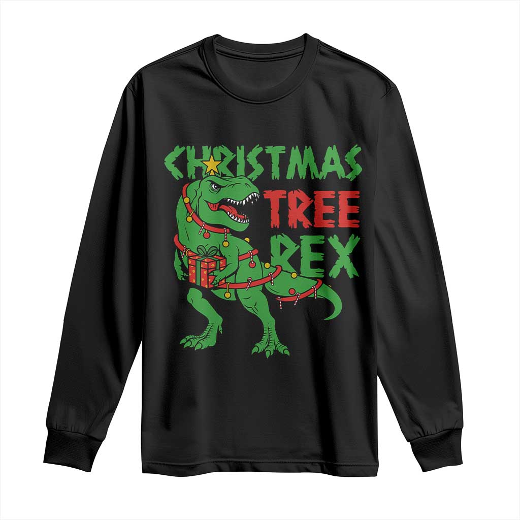 Christmas Dinosaur Long Sleeve Shirt Funny Tree Rex Xmas Light TS12 Black Print Your Wear