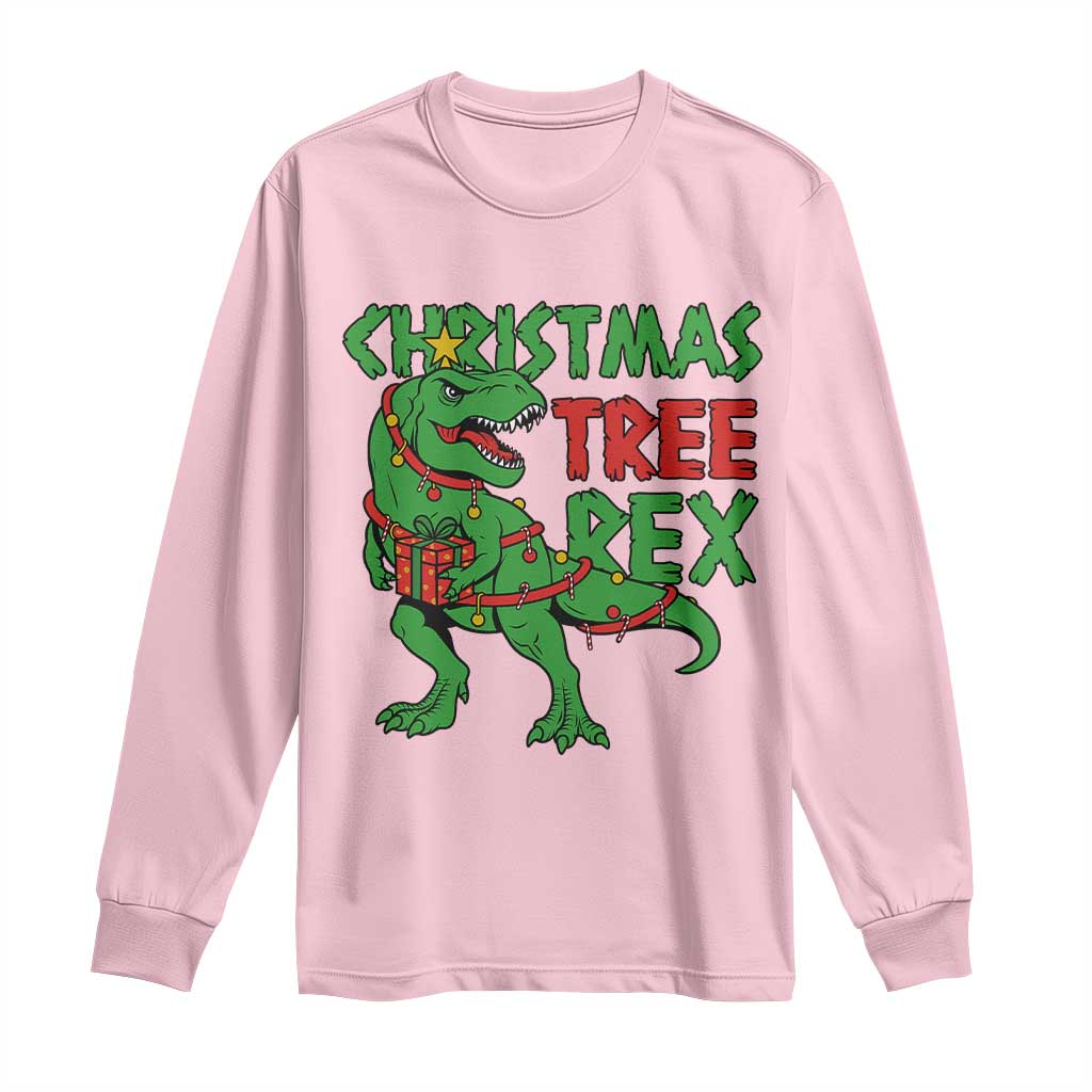 Christmas Dinosaur Long Sleeve Shirt Funny Tree Rex Xmas Light TS12 Light Pink Print Your Wear