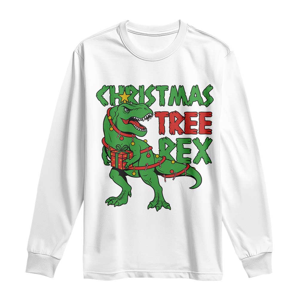 Christmas Dinosaur Long Sleeve Shirt Funny Tree Rex Xmas Light TS12 White Print Your Wear