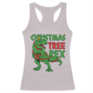 Christmas Dinosaur Racerback Tank Top Funny Tree Rex Xmas Light TS12 Ice Gray Print Your Wear