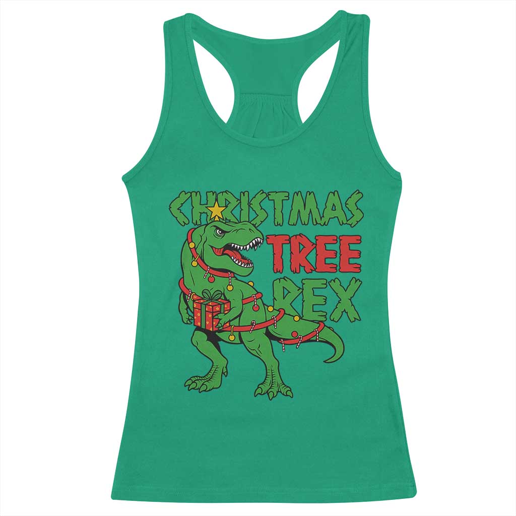 Christmas Dinosaur Racerback Tank Top Funny Tree Rex Xmas Light TS12 Irish Green Print Your Wear