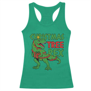 Christmas Dinosaur Racerback Tank Top Funny Tree Rex Xmas Light TS12 Irish Green Print Your Wear