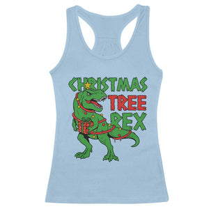 Christmas Dinosaur Racerback Tank Top Funny Tree Rex Xmas Light TS12 Light Blue Print Your Wear