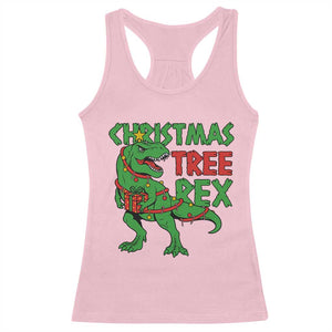 Christmas Dinosaur Racerback Tank Top Funny Tree Rex Xmas Light TS12 Light Pink Print Your Wear