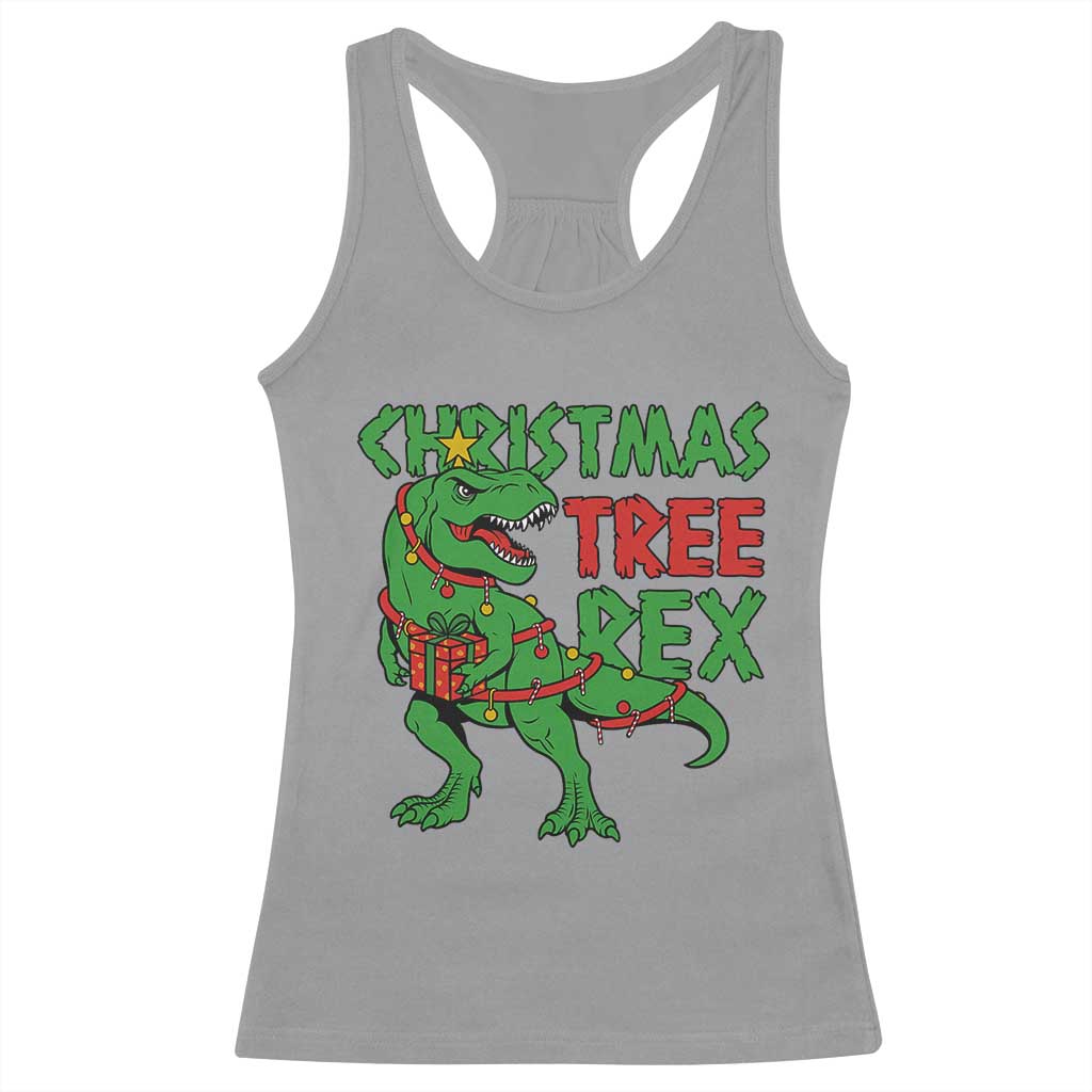 Christmas Dinosaur Racerback Tank Top Funny Tree Rex Xmas Light TS12 Sport Gray Print Your Wear