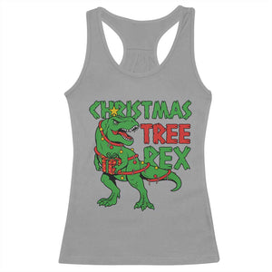 Christmas Dinosaur Racerback Tank Top Funny Tree Rex Xmas Light TS12 Sport Gray Print Your Wear