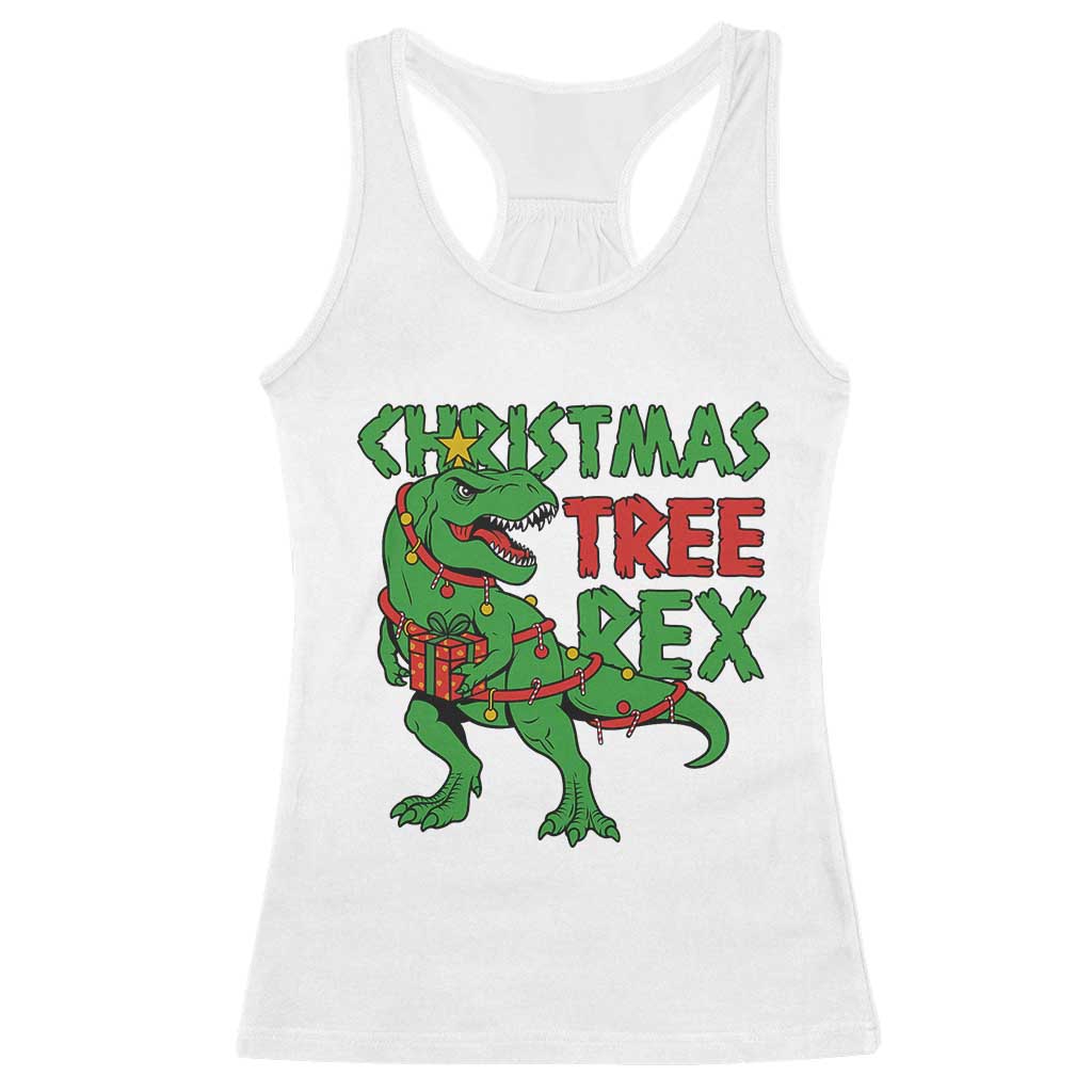 Christmas Dinosaur Racerback Tank Top Funny Tree Rex Xmas Light TS12 White Print Your Wear