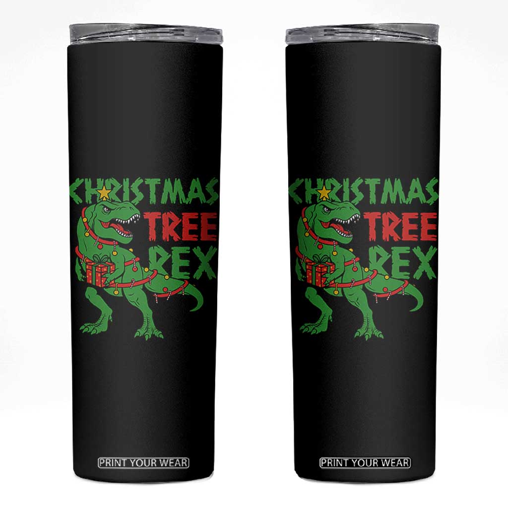 Christmas Dinosaur Skinny Tumbler Funny Tree Rex Xmas Light TS12 Black Print Your Wear