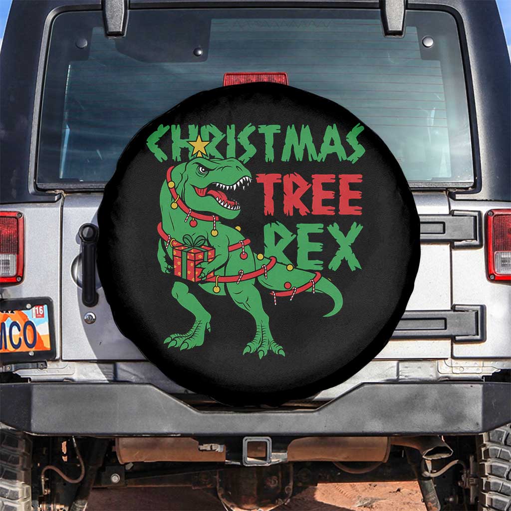 Christmas Dinosaur Spare Tire Cover Funny Tree Rex Xmas Light TS12 No hole Black Print Your Wear