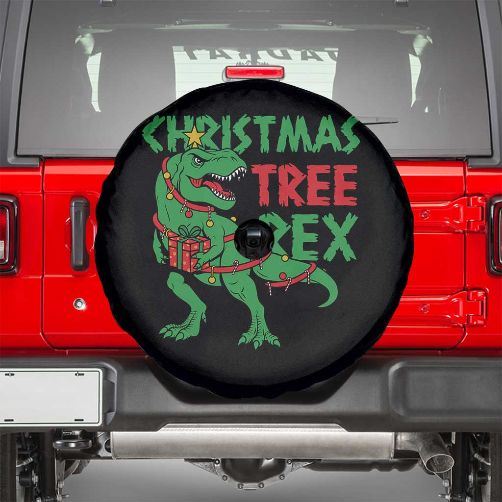 Christmas Dinosaur Spare Tire Cover Funny Tree Rex Xmas Light TS12 Black Print Your Wear