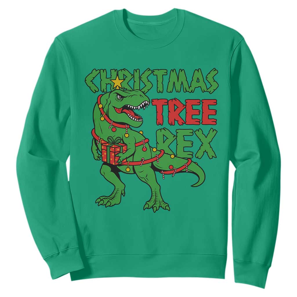 Christmas Dinosaur Sweatshirt Funny Tree Rex Xmas Light TS12 Irish Green Print Your Wear