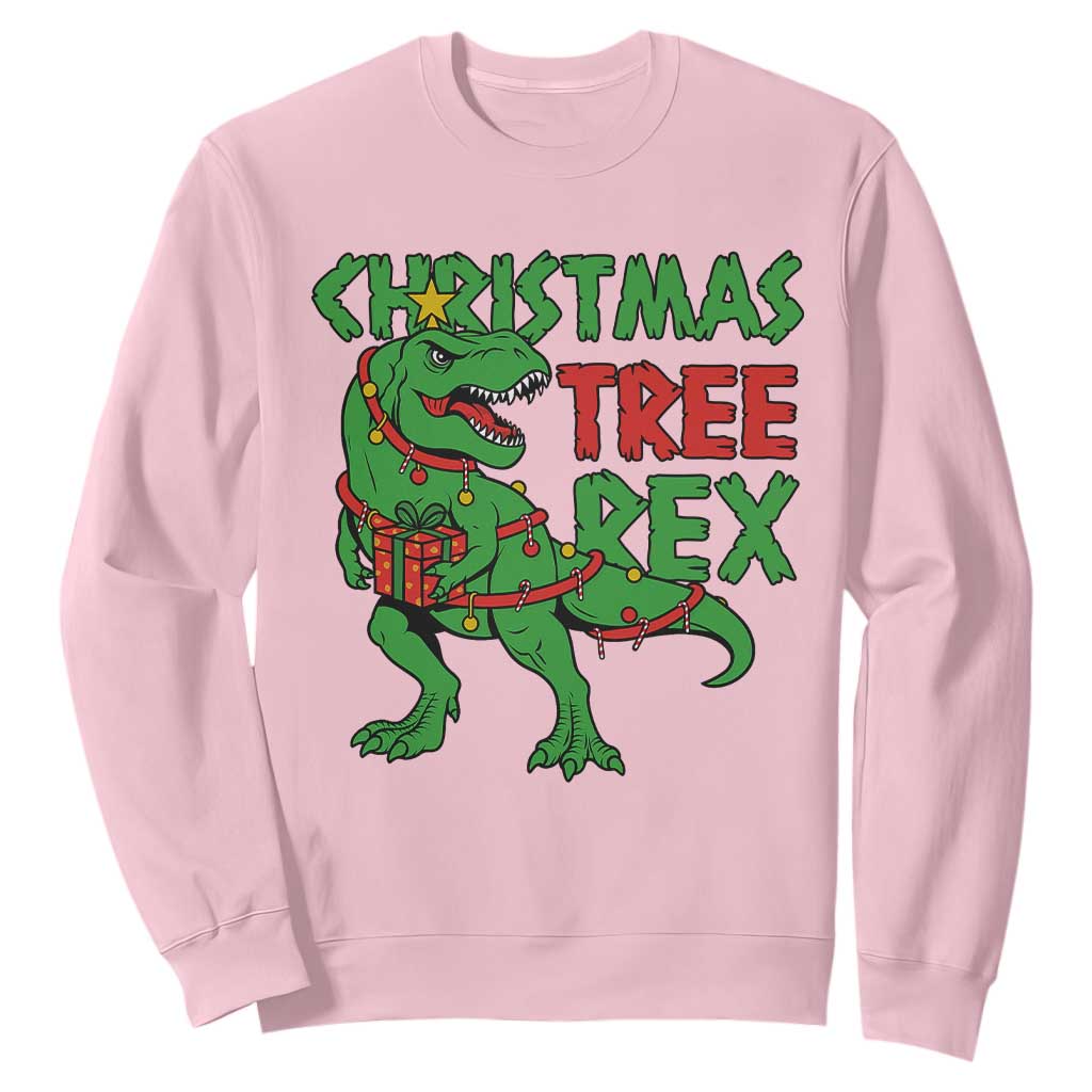 Christmas Dinosaur Sweatshirt Funny Tree Rex Xmas Light TS12 Light Pink Print Your Wear