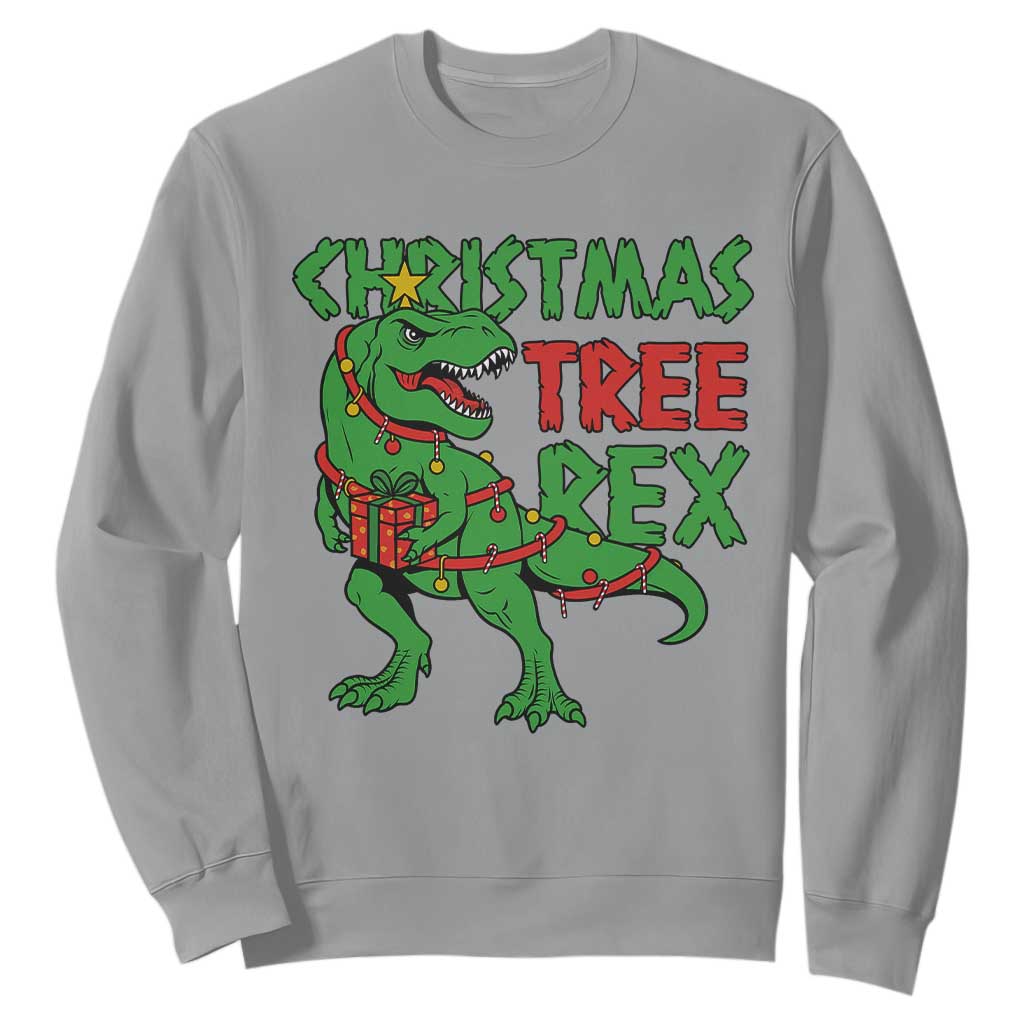 Christmas Dinosaur Sweatshirt Funny Tree Rex Xmas Light TS12 Sport Gray Print Your Wear