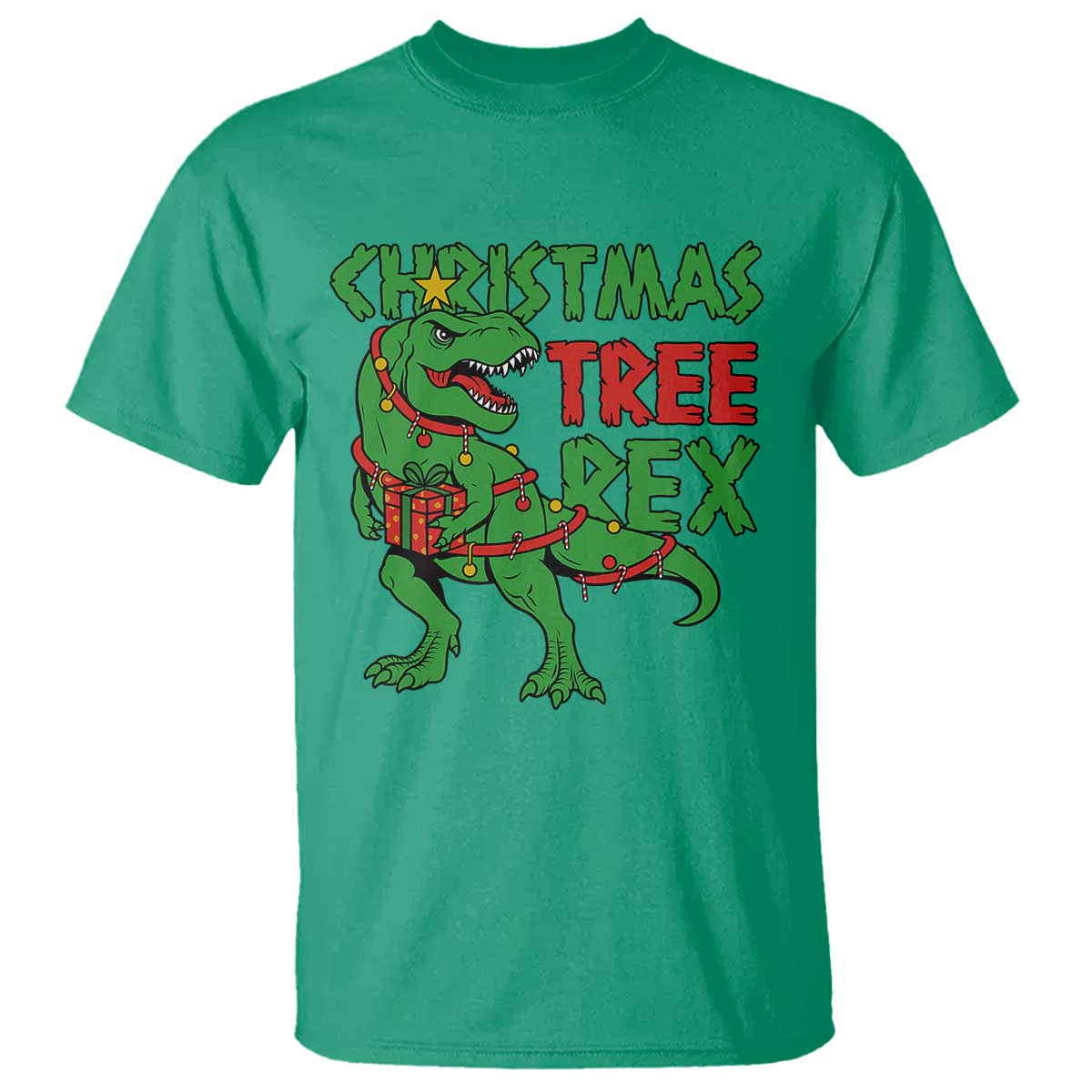 Christmas Dinosaur T Shirt Funny Tree Rex Xmas Light TS12 Irish Green Print Your Wear