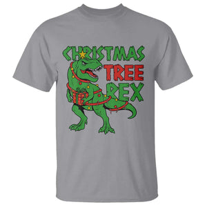 Christmas Dinosaur T Shirt Funny Tree Rex Xmas Light TS12 Sport Gray Print Your Wear