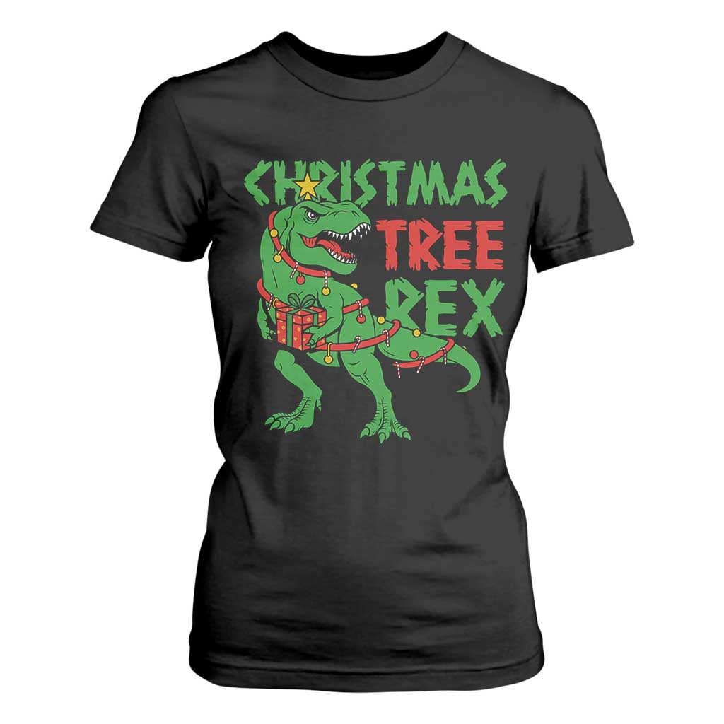 Christmas Dinosaur T Shirt For Women Funny Tree Rex Xmas Light TS12 Black Print Your Wear