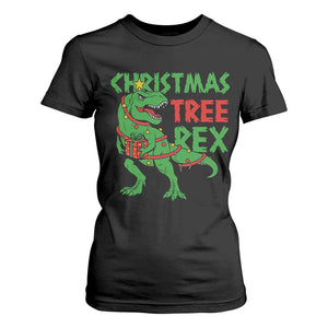 Christmas Dinosaur T Shirt For Women Funny Tree Rex Xmas Light TS12 Black Print Your Wear
