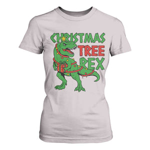 Christmas Dinosaur T Shirt For Women Funny Tree Rex Xmas Light TS12 Ice Gray Print Your Wear