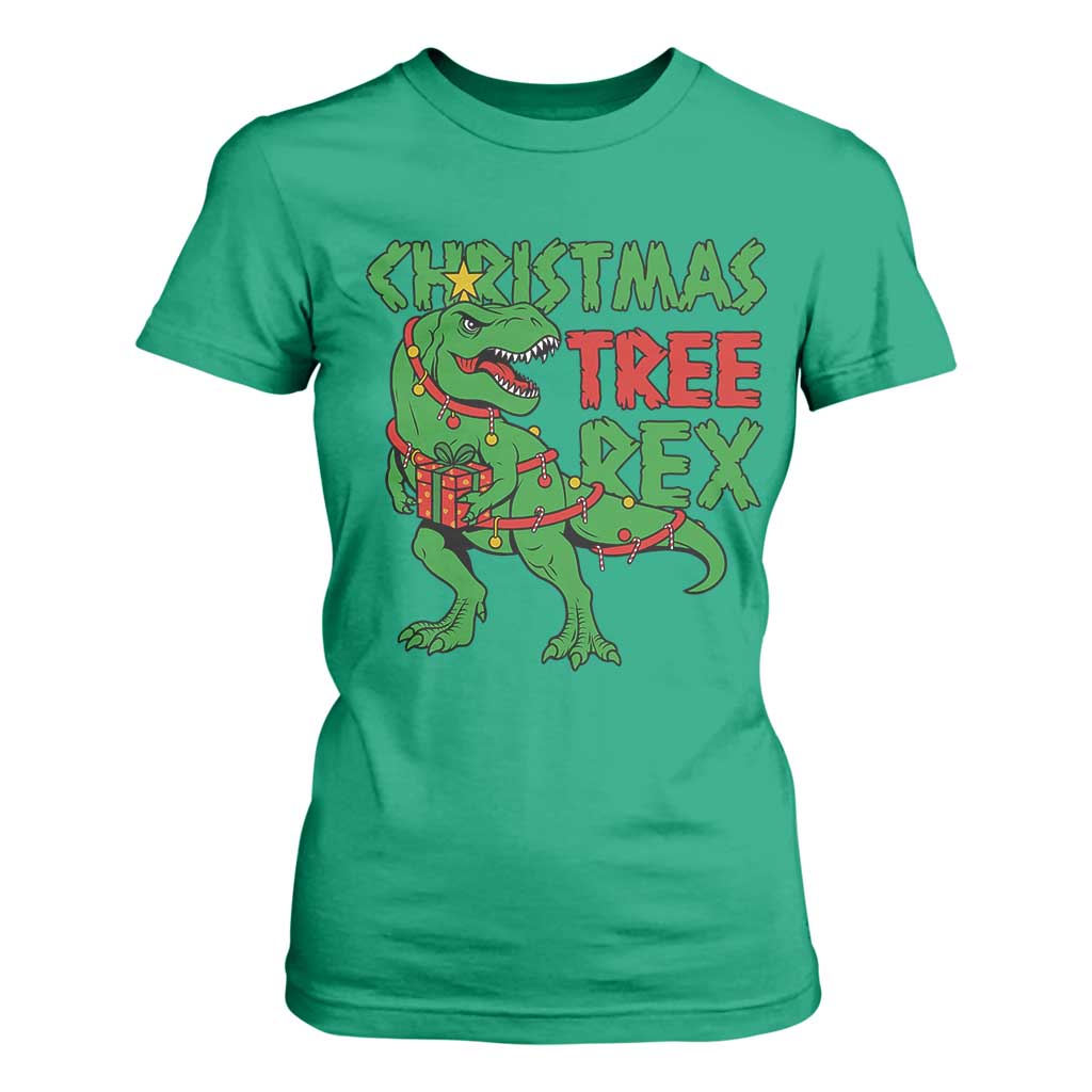 Christmas Dinosaur T Shirt For Women Funny Tree Rex Xmas Light TS12 Irish Green Print Your Wear