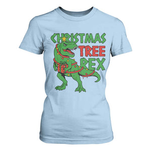 Christmas Dinosaur T Shirt For Women Funny Tree Rex Xmas Light TS12 Light Blue Print Your Wear