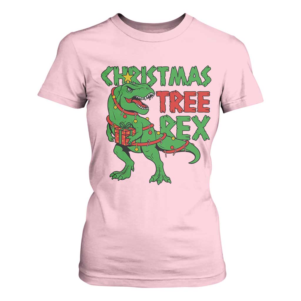 Christmas Dinosaur T Shirt For Women Funny Tree Rex Xmas Light TS12 Light Pink Print Your Wear