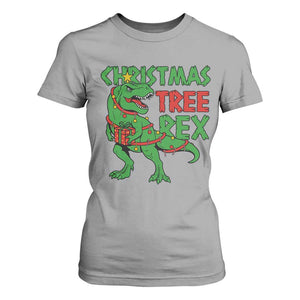 Christmas Dinosaur T Shirt For Women Funny Tree Rex Xmas Light TS12 Sport Gray Print Your Wear